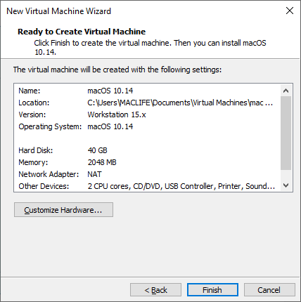 create ,mac os emulator in vmnware